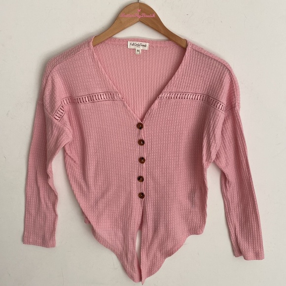 Full circle trends waffle net long sleeve crop top, Size M - Picture 2 of 8